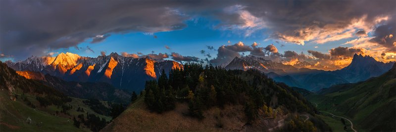 природа, пейзаж, горы, кавказ, природа россии, дикая природа, закат, свет, облака, вечер, весна, панорама В завершении дняphoto preview