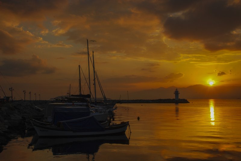 sunrise,sunset,yellow,sea,light house,sun,sky Good Morningphoto preview