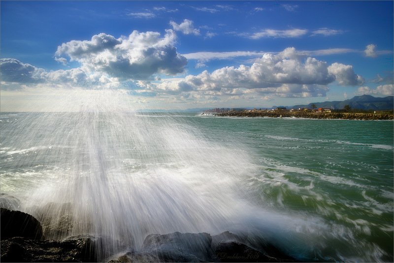 море, пейзаж, волны, вода, небо, облака Дождь на мореphoto preview