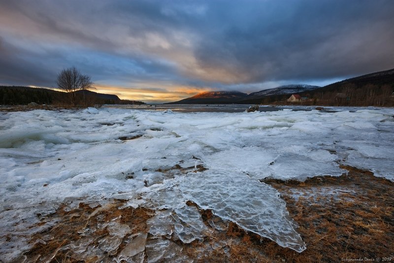 2018, россия, север, кольский полуостров, белое море, вечер, осень, лёд, небо, берег, горы, закат Закат на Колвицкой губеphoto preview