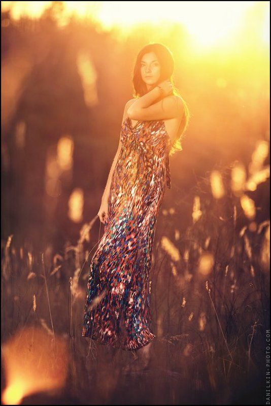 девушка, осень, платье, поле, закат Таняphoto preview