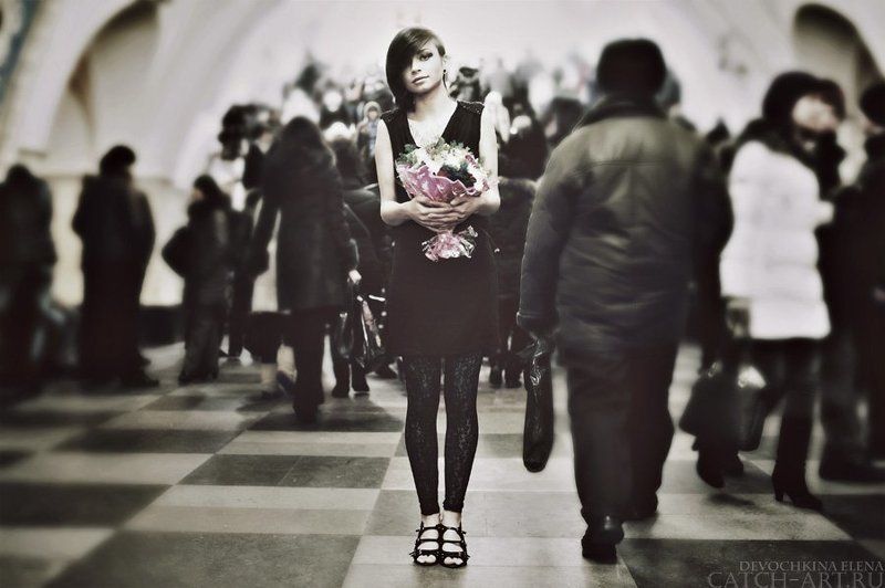 girl, bw, pretty, calm, underground, metro, sweet, kary через минуту ты уйдешь, и в переходах растворишься...photo preview