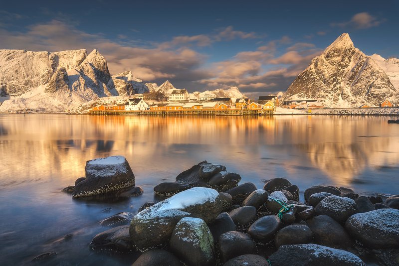 lofoten, sakrisoy, reflections, morning, mountains, seascape, landscape, water, light Morning In Sakrisoyphoto preview