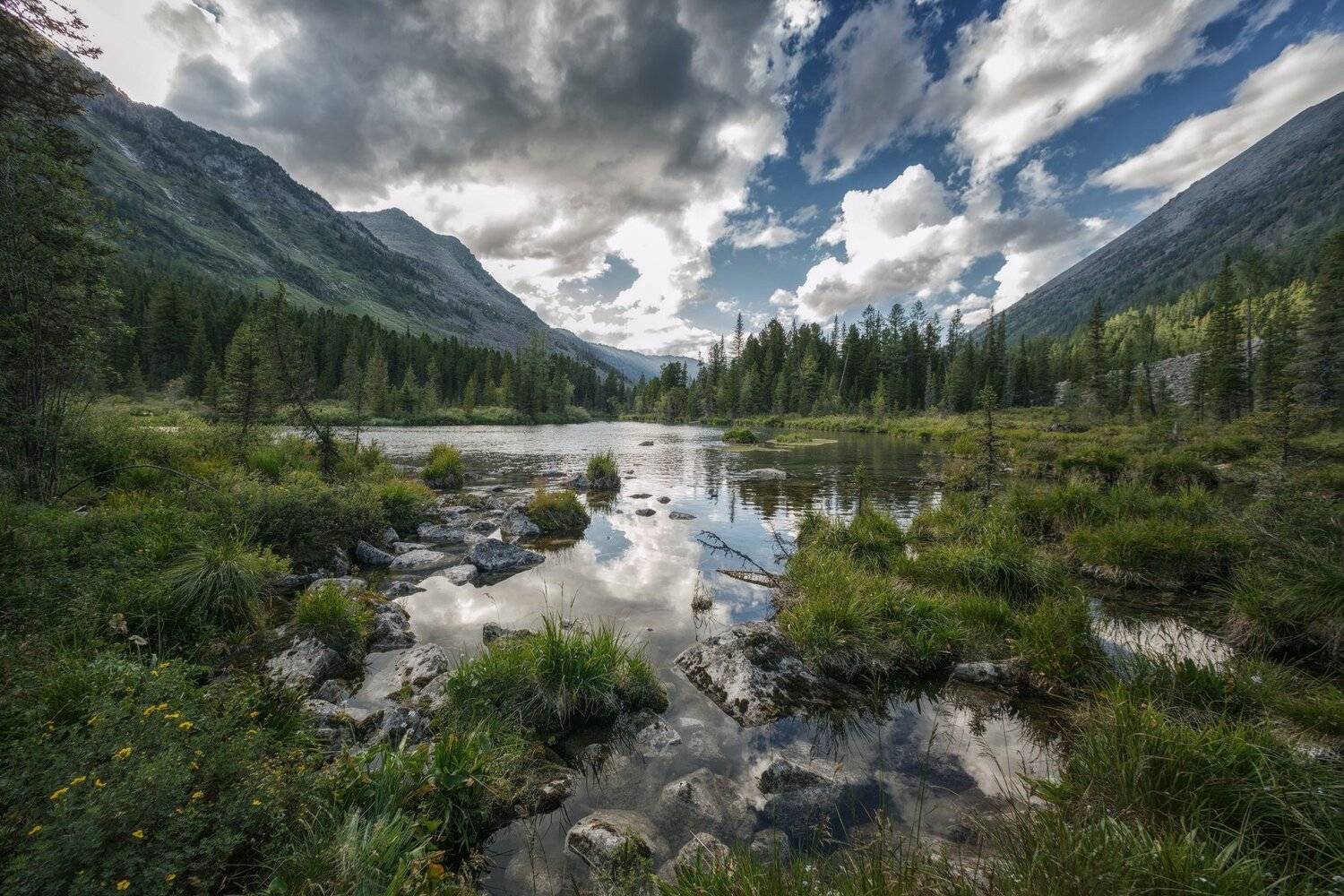 Тишь да гладь. Автор: Шевченко Николай горы, облака, природа, алтай, рассвет, река, путешествие, россия, озеро, Шевченко Николай