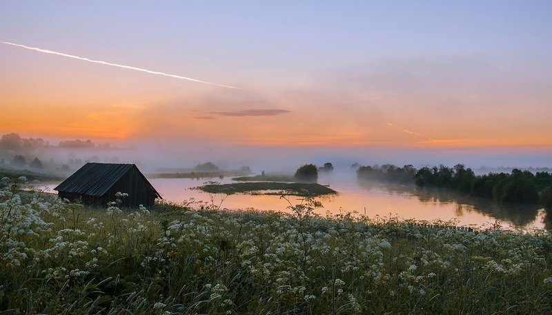 вологодская область, станция вожега, река вожега, деревня коневка, утро, восход Рассветphoto preview