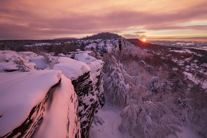 morning, snow, light, winter, elbe sandstone mountains, czech republic, czechia, trees, clouds, nature Candylandphoto preview