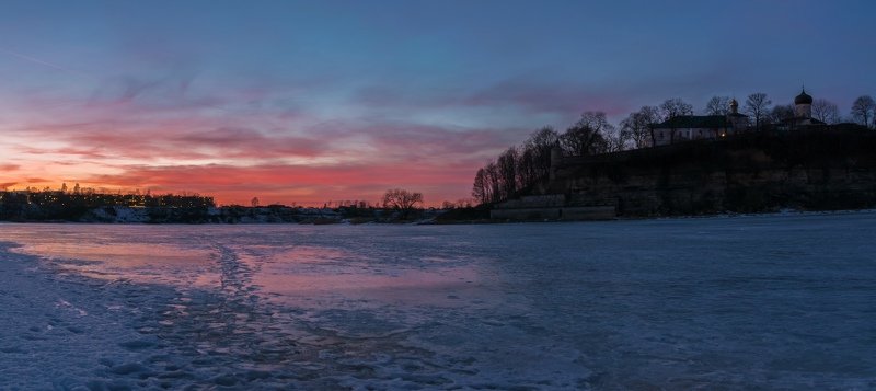 pskov, pleskau, псков, landscape, pskovregion, монастырь, sunset, закат, вечер, snow, frost, winter, зима, снег, мороз Закатphoto preview