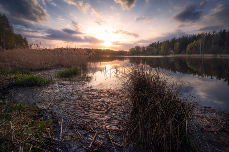lake sky clouds spring trees water mood podlasie poland Czepielówkaphoto preview