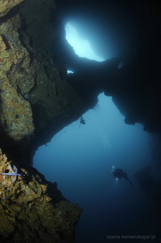 underwater phillipines blue deep diver star light cave Cathedralphoto preview