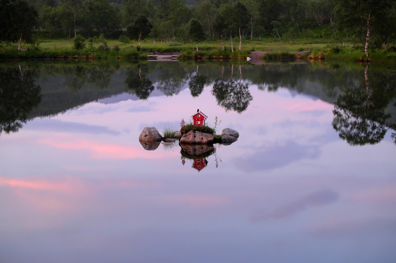 норвегия, лофотены, отражение, небо, дом, озеро, norway, lofotens, reflection, sky, house, lake Up!photo preview