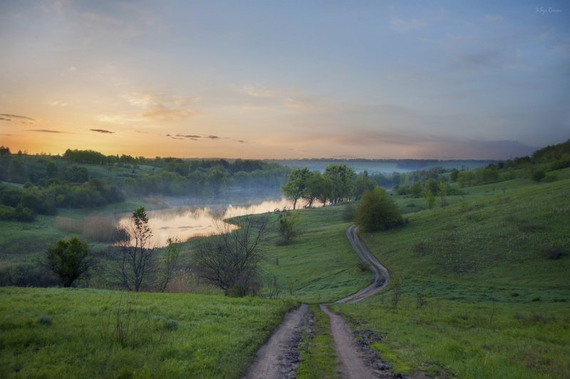 весна,утро,дорога,поле,озеро,пейзаж По дороге на рыбалку ...photo preview