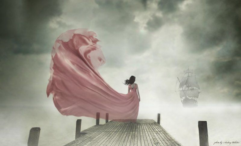 девушка, море, корабль, волны, причал Преданность любимомуphoto preview