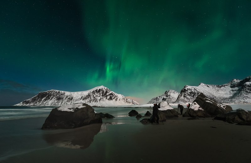 night, star, mysty, lofoten, skagsanden, light, beach, seascape, mountains,  sea,  aurora borealis The Unforgettable Nightphoto preview