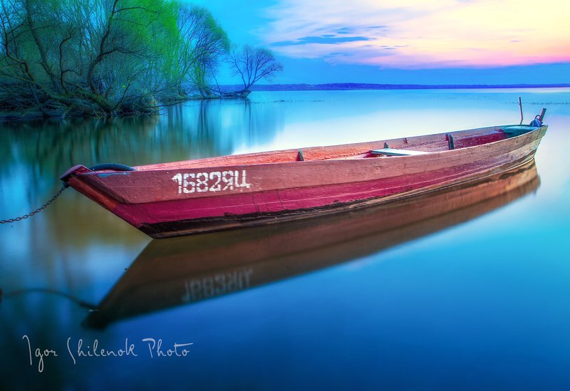 отражение, озеро, закат, лодка, весна, плещеево, озеро, переславль залесский Отражениеphoto preview