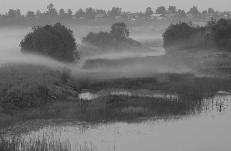 вологодская область, река вожега, деревня коневка,вечер туман Вечерний туманphoto preview