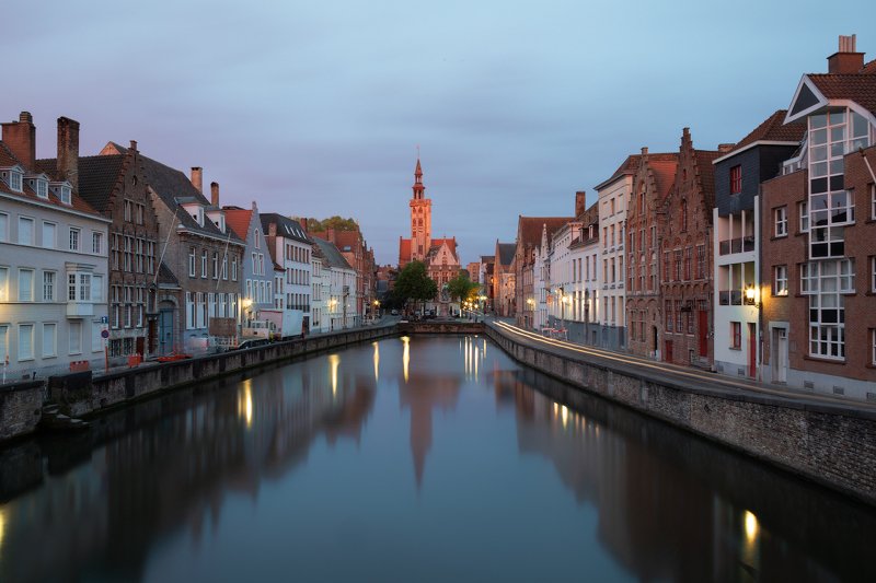 Spiegelrei canal, Jan Van Eyck Square and Poortersloge in Bruges, Belgiumphoto preview