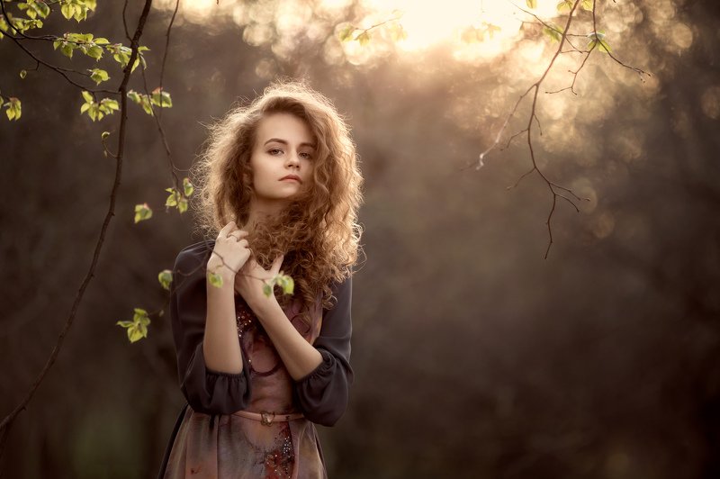 девушка, кудри, контровой свет, портрет, контровик photo preview
