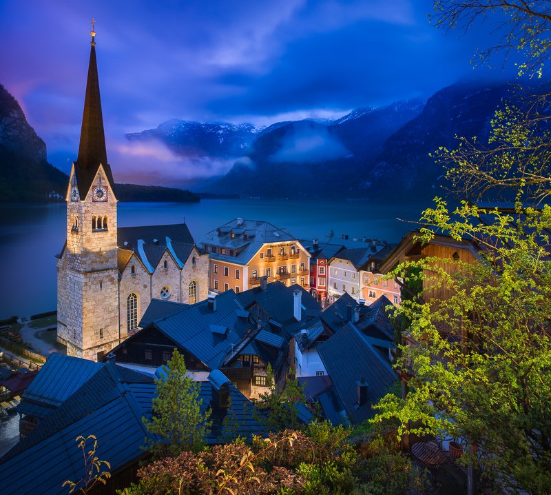 hallstatt, austria, blue hour, old architecture, lake, hallstätter see Blue hour in Hallstattphoto preview