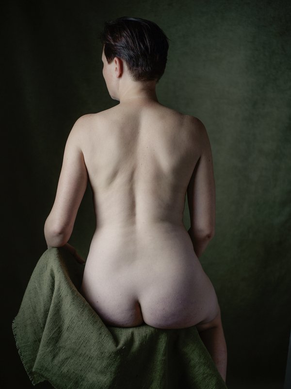 ню, зеленый цвет, спина, девушка, драпировка ***photo preview