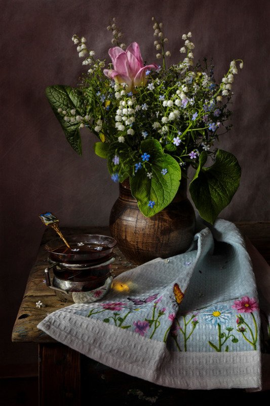 натюрморт,незабудки,тюльпан, ландыши, чай, О весне и незабудках...photo preview
