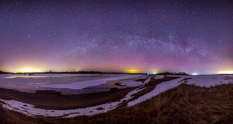 звезды, млечный путь, ночь, астрофото, река, северное сияние река Чусоваяphoto preview