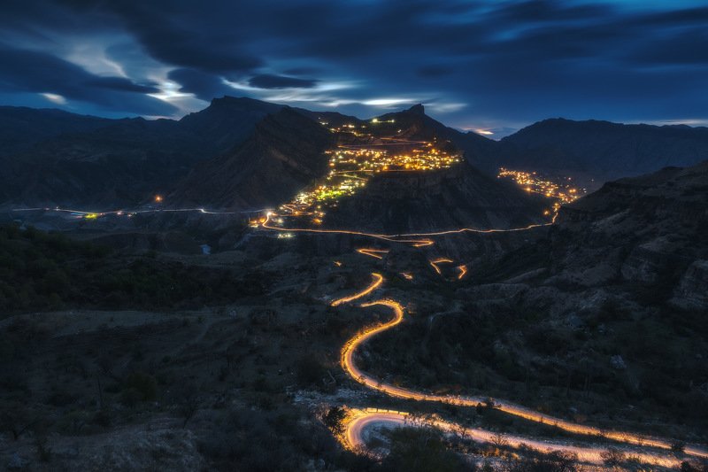 россия, дагестан, кавказ, горы, перевал, гуниб, пейзаж, сумерки, весна, ночь, долина, природа, плато Гунибphoto preview