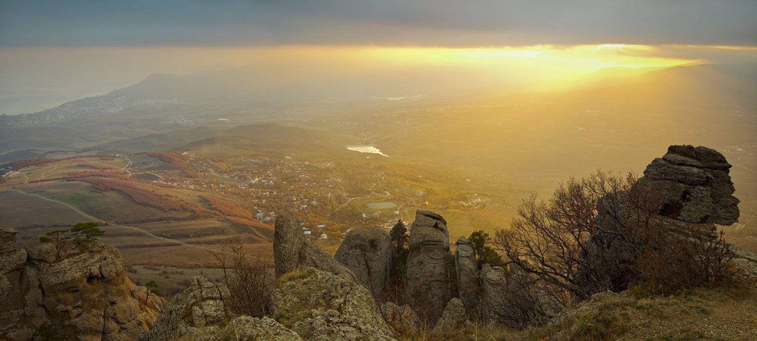 крым, демирджи, горы, вечер, солнце, закат, лучи, небо, облака, пейзаж, природа,, Сергей Шульга