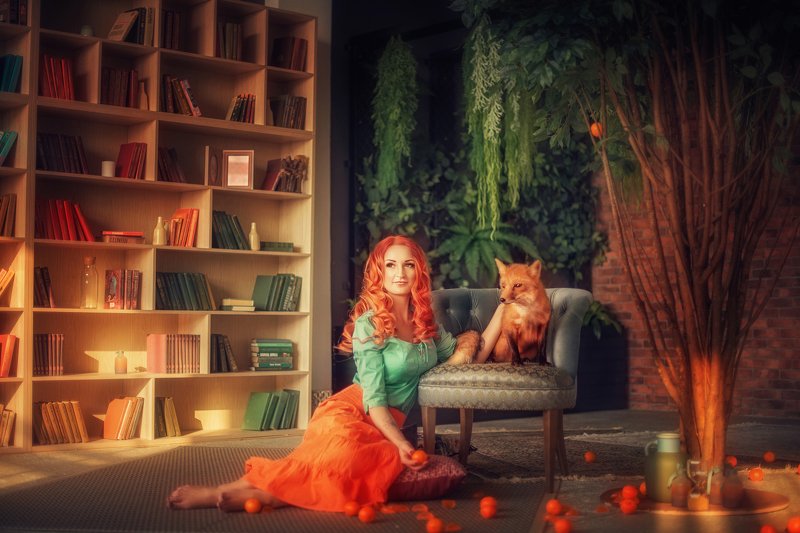 girl, portrait, fox, summer, orange, портрет, лис, девушка, апельсины, оранжевый, лето, восток photo preview