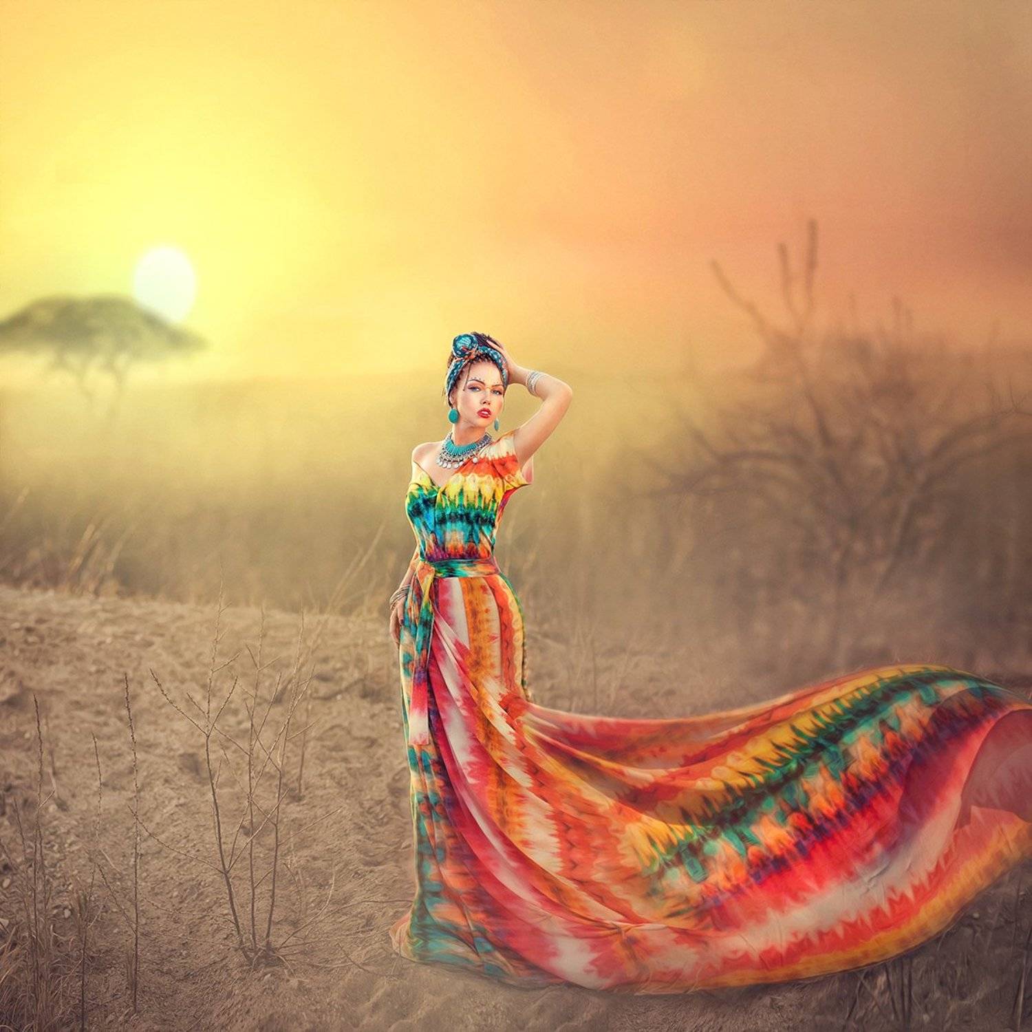 Африка. Автор: Настя Саврицкая африка, девушка, косы, афрокосы, цвет, саванная, яркость, Настя Саврицкая