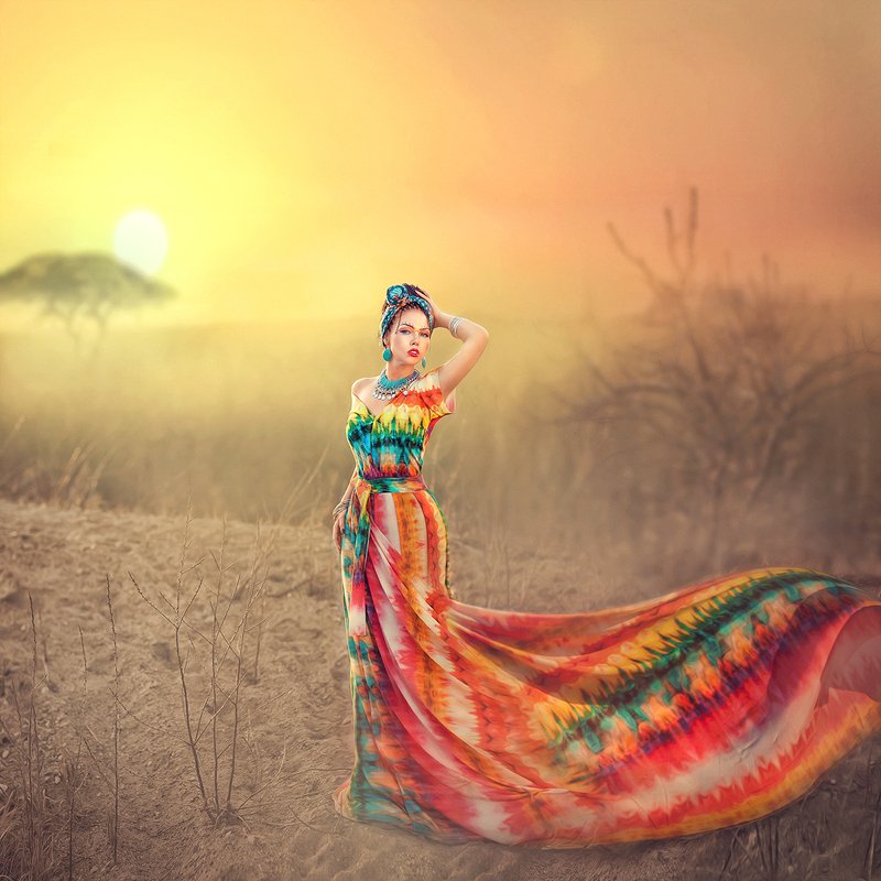 африка, девушка, косы, афрокосы, цвет, саванная, яркость Африкаphoto preview