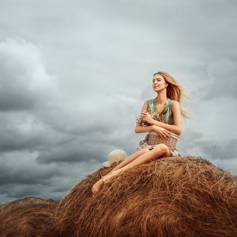 portrait, girl, summer, field, девушка, сено, поле, лето photo preview