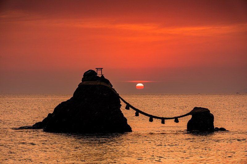 landscape japan nature sunrise sea morning sun meoto iwa married couple rock Married Couple Rocksphoto preview