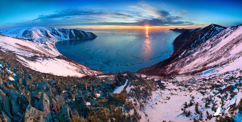 бухта светлая, магадан, закат, море, зима, горы, остров завьялова, полуостров старицкого Бухта Светлаяphoto preview