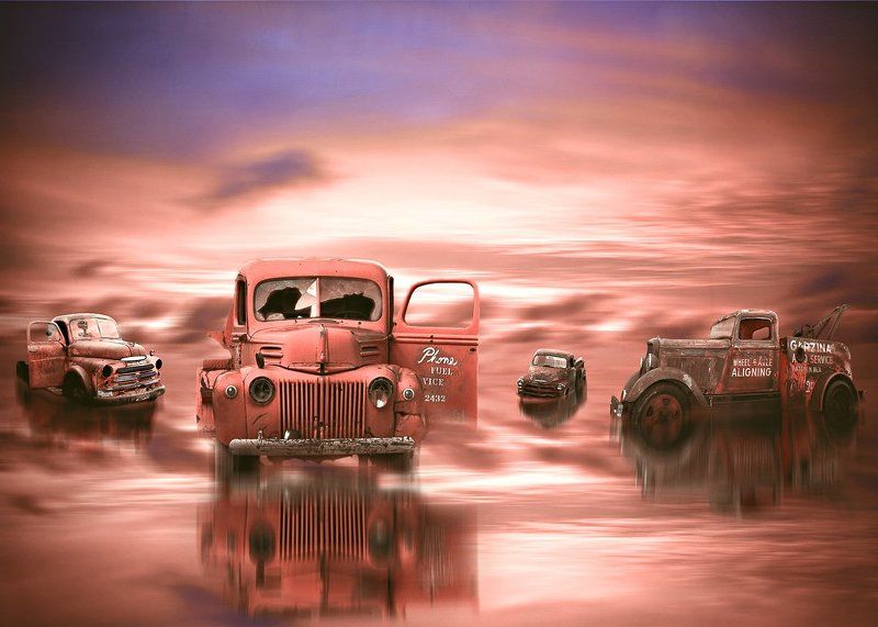 collage, cars, sunset ...на стоянке ...photo preview