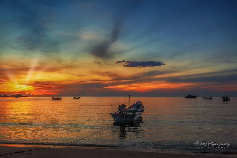 пейзаж, рассвет, ко панган, таиланд, путешествие, тропический пляж, Про лодки и утро...photo preview