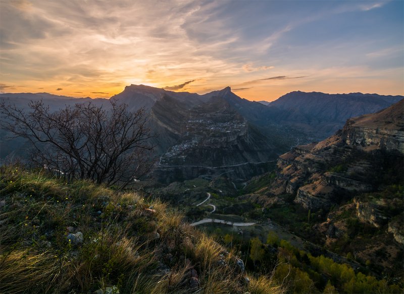 природа, пейзаж, горы, кавказ, природа россии, дикая природа, закат, свет, облака, вечер, весна, Гунибphoto preview