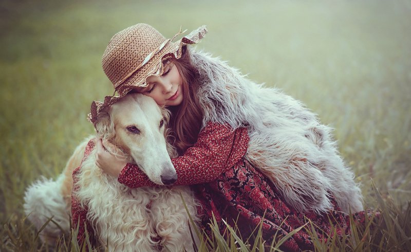 детство, детский портрет, лето, девочка, настроение, собака, борзая, дружба, шляпка вместеphoto preview