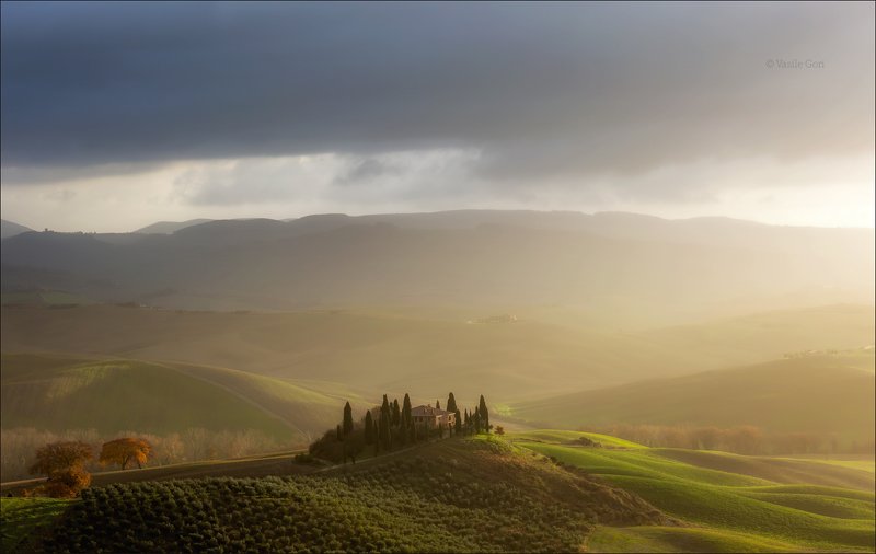 italy,san quirico d\\\\\\\'orcia,italia,свет,пейзаж,италия,тоскана,дерево,toscana,зима,tuscany,бельведере,пейзажи тосканы,morning,colors,fog Belvedere sunrisephoto preview