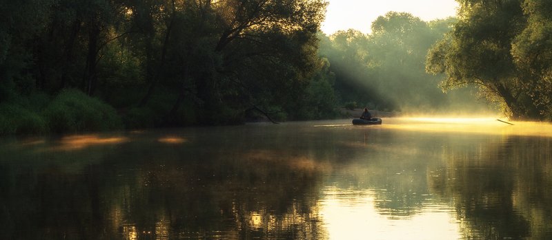 алексей платонов брянск, пейзаж, утро, озеро, туман,болва , рыбак на лодке Про рыбакаphoto preview