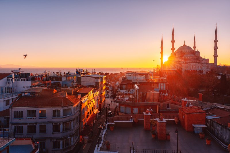 солнце, свет, мечеть, голубая мечеть, стамбул, закат Стамбул на закате photo preview