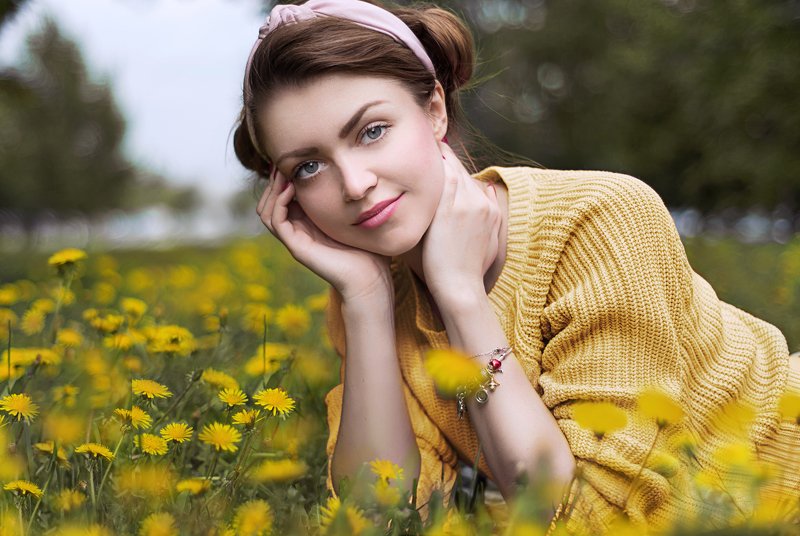 настроение, фотография, желтый, одуванчики, девушка, портрет Настроениеphoto preview