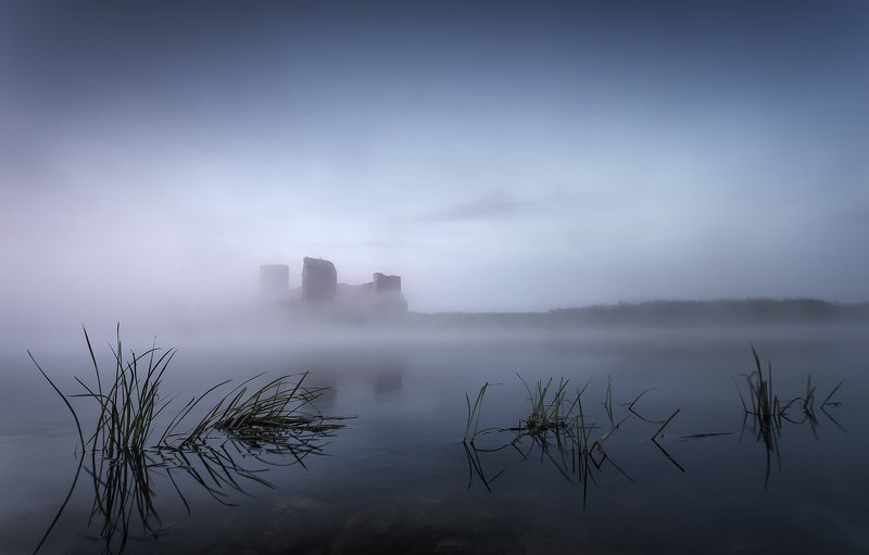 castle, river, morning, blue, water, fog morning at the castlephoto preview