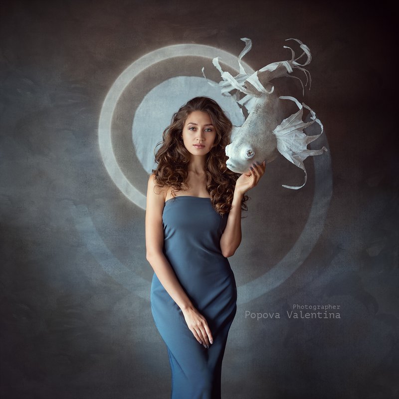 женщина, рыба, портрет, арт Айнаphoto preview