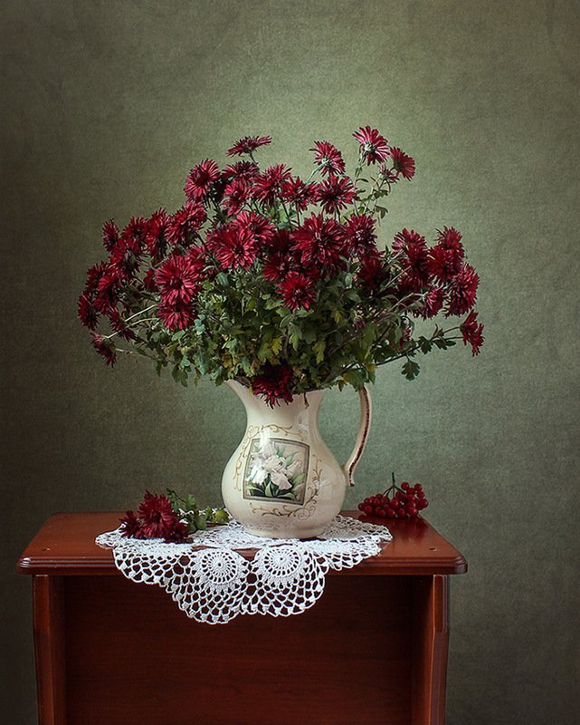 цветы, ваза,хризантемы, салфетка. Хризантемыphoto preview