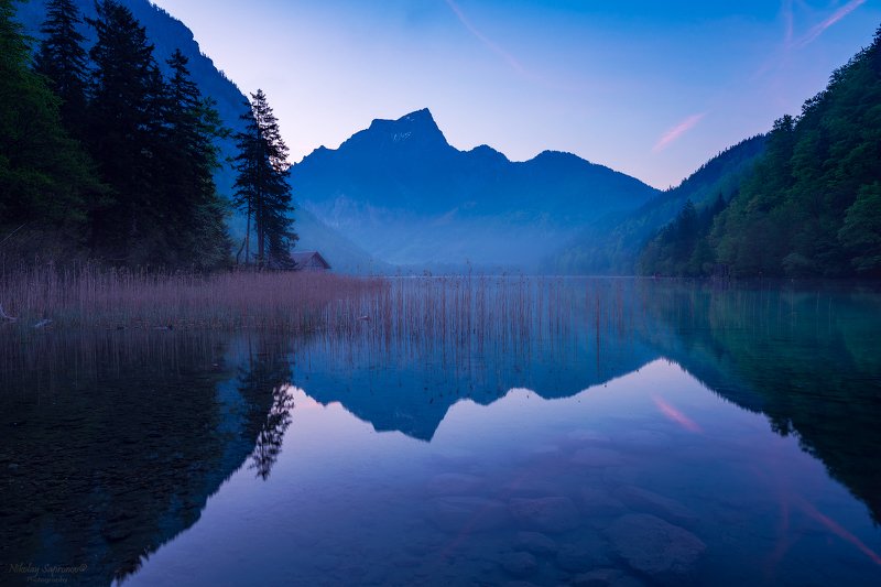 австрия, штирия, альпы, озеро, ледниковое озеро, горы, рассвет, отражения \