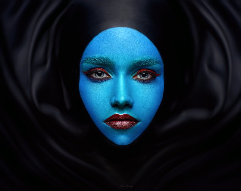 портрет, девушка, взгляд, лицо, амплитуда, макияж, космос, волны, синий, wallart, ivankovale Децибелы безмолвияphoto preview