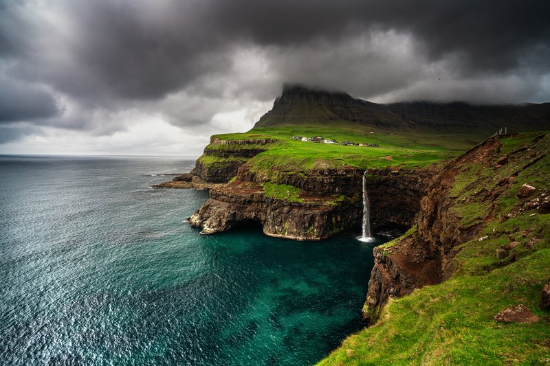 mulafossur, faroe islands, gasadalur Mulafossur waterfallphoto preview