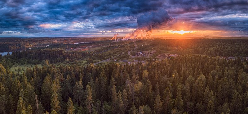 ленинградская область_выборгский район_светогорск_июнь_лес_дым_закат_цбк Закат по Светогорски.photo preview