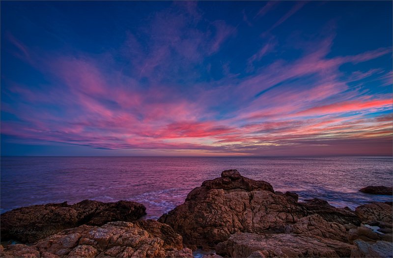 море, пейзаж, волны, вода, небо, облака, рассвет Огниphoto preview