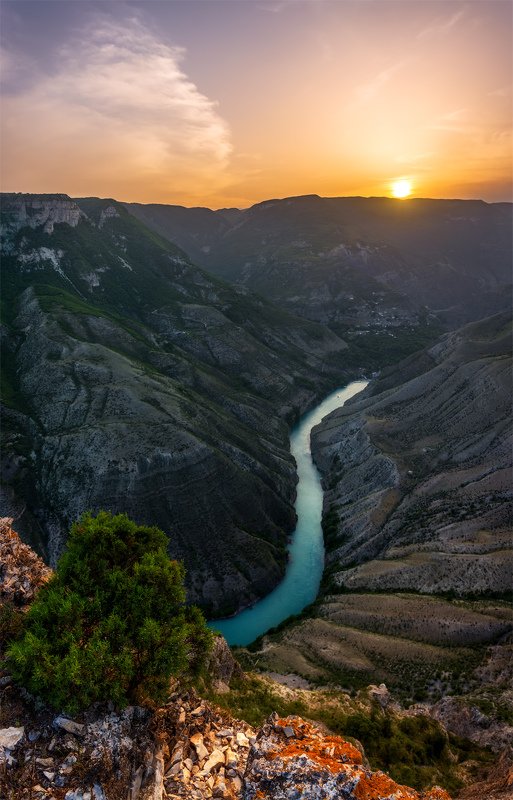 природа, пейзаж, горы, кавказ, природа россии, дикая природа, закат, свет, облака, вечер, весна, Сулакский каньонphoto preview